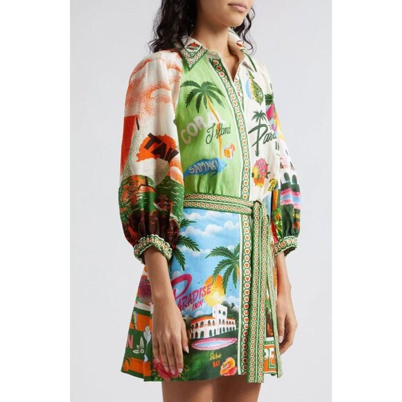 NWOT ALEMAIS Paradiso Linen Mini Shirtdress Size 6 Missing belt - Picture 4 of 16